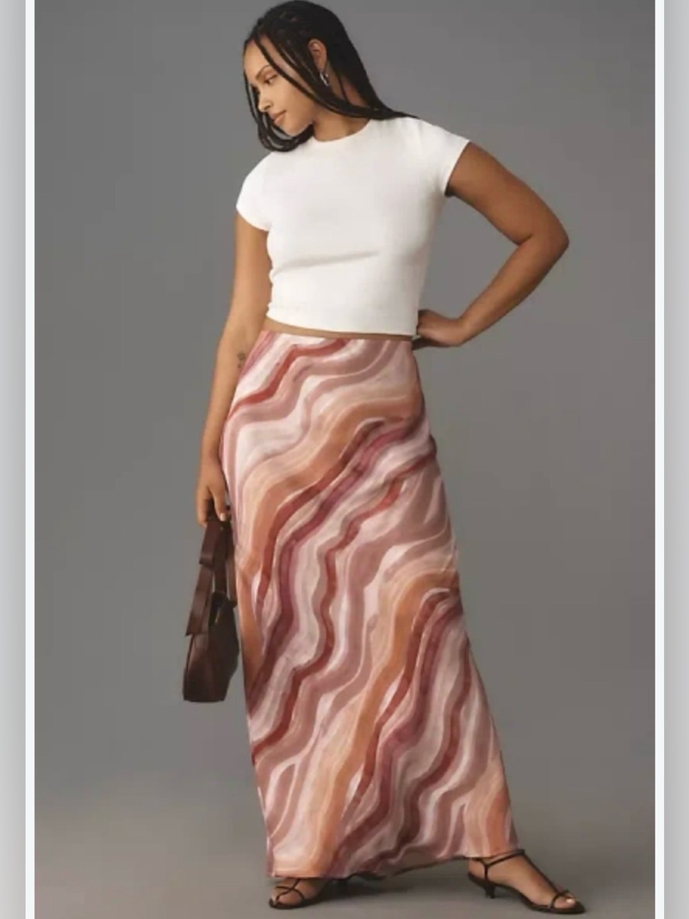 Anthropologie Tilda Maxi Slip Skirt-Pink Wavy Print